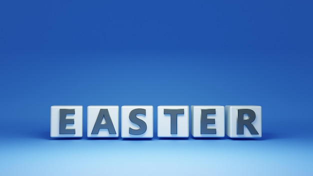 Blue background with the word easter in white letters.