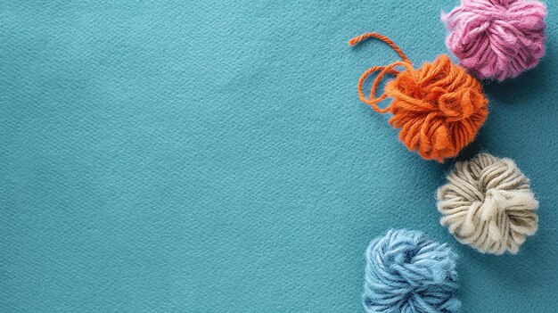 Photo a blue background with yarn and yarn on it