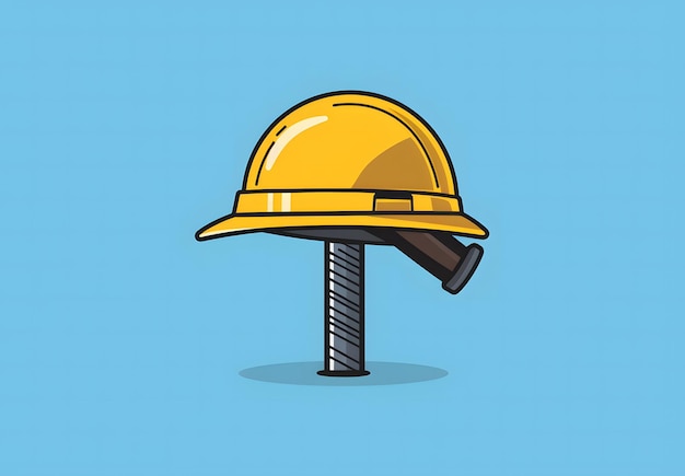 Photo blue background with a yellow construction helmet