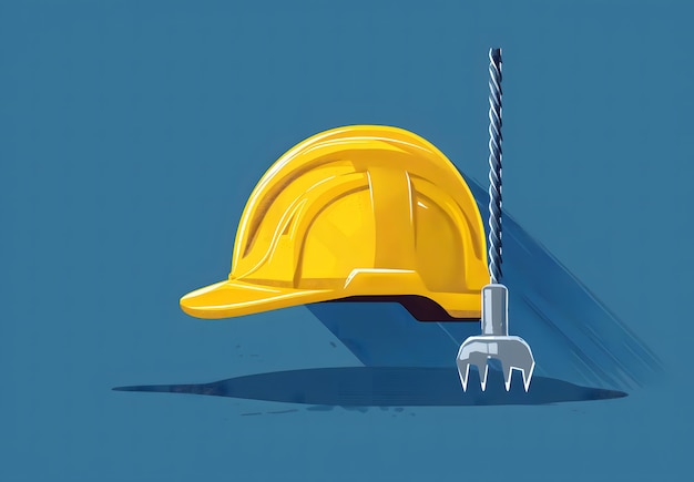 Photo blue background with a yellow construction helmet