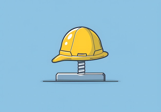 Photo blue background with a yellow construction helmet