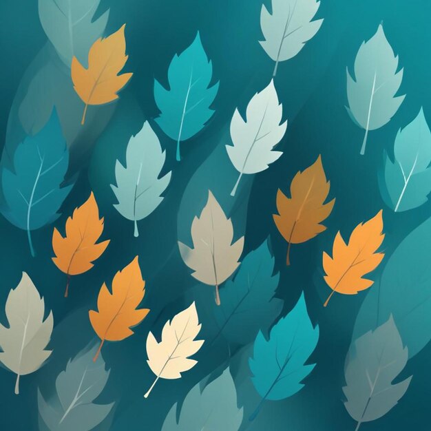 a blue background with yellow leaves and a blue background with a few leaves