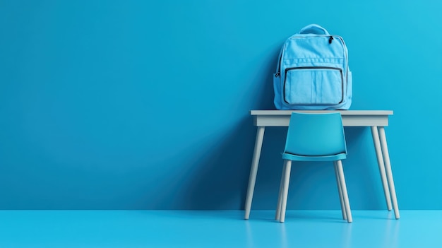 Photo blue backpack on a desk