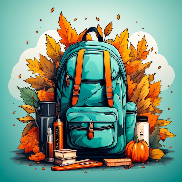 Blue backpack sitting on top of pile of books Generative AI