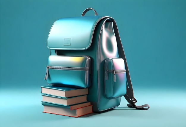 a blue backpack with a back pack that says  school