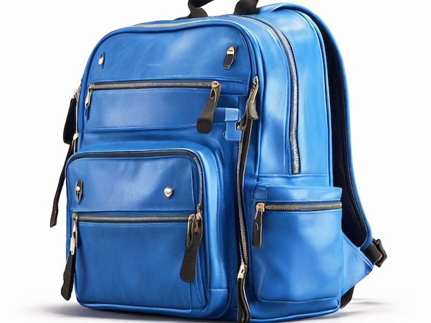 Photo a blue backpack with a black strap that says quot blue quot