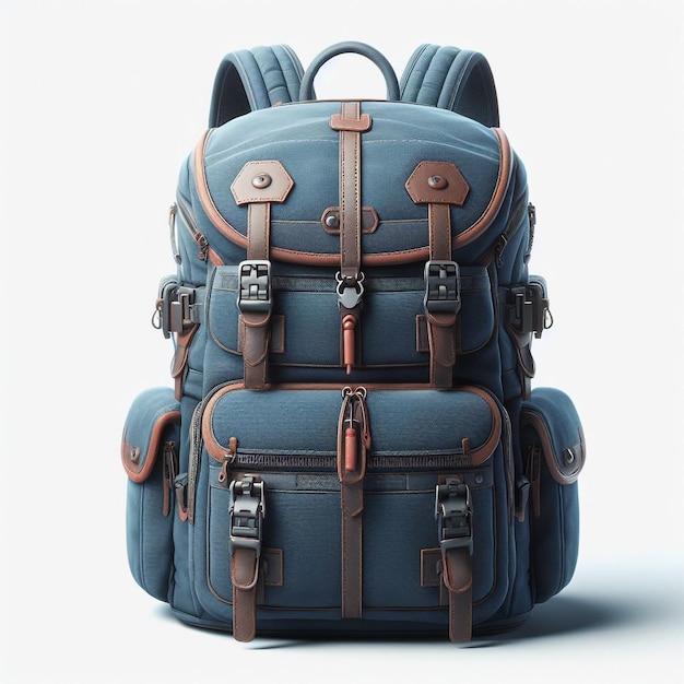 a blue backpack with a brown strap that says quot the number 4 quot