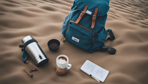 Photo a blue backpack with a white label that says  coffee  on it