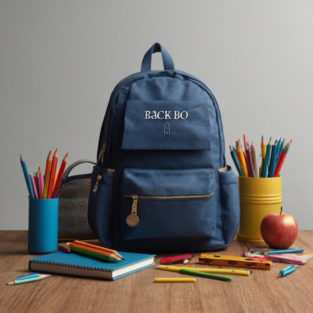 a blue backpack with the word back on it