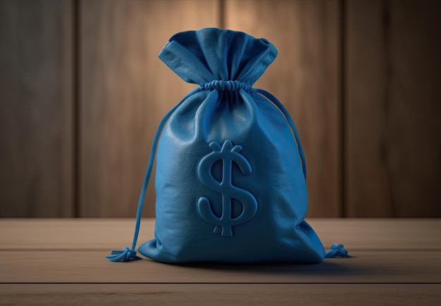 A blue bag with a dollar sign on it