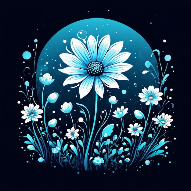 a blue ball with daisies in the grass