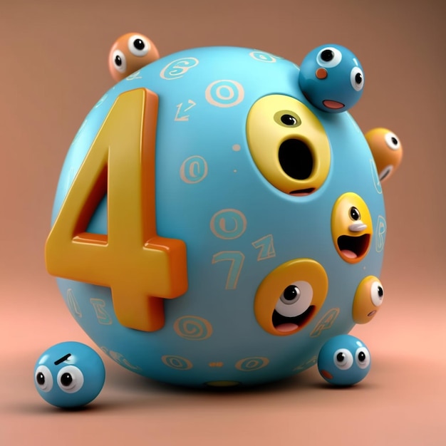 A blue ball with the number 4 on it