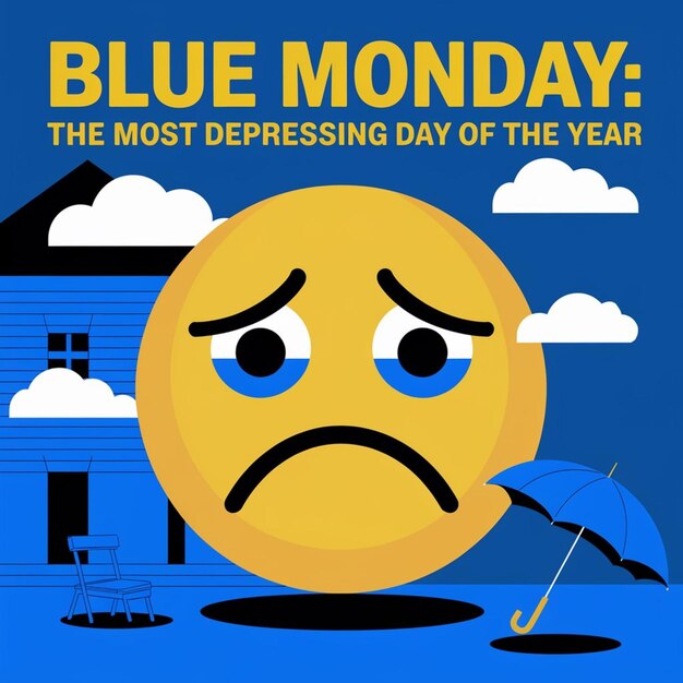 Photo a blue ball with a yellow face and the words blue friday