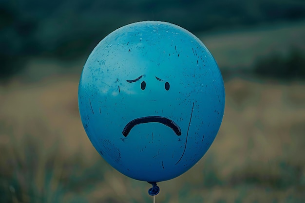 Photo a blue balloon with a sad face on it high quality high resolution