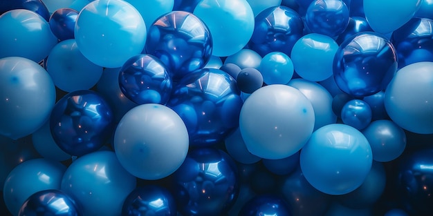 Blue balloons close up background festive decoration concept Gender reveal party