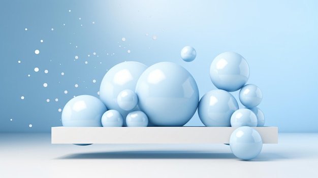 blue balls on a white surface with bubbles in the background