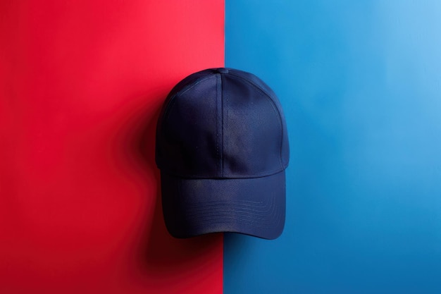 Photo blue baseball cap on red and blue background