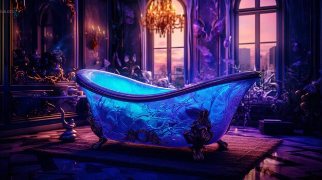 Photo a blue bathtub with a blue light on the bottom