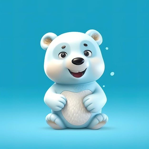 A blue bear with a white belly sits on a blue background