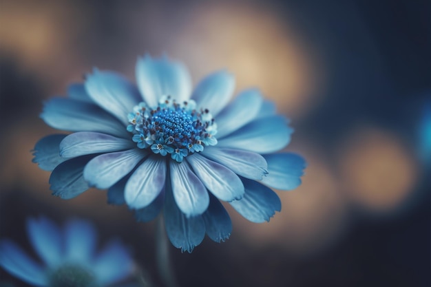 Blue beautiful flower on a beautiful toned blurred background, border. Delicate floral background