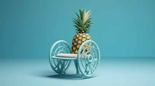 A blue bench with a pineapple on it