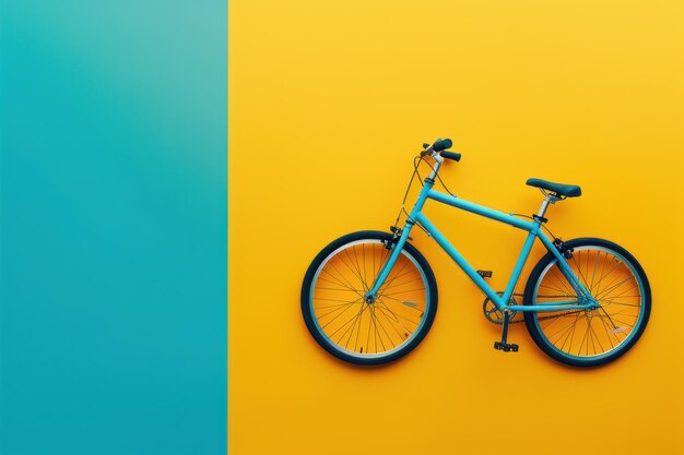 Photo blue bicycle against yellow and turquoise wall