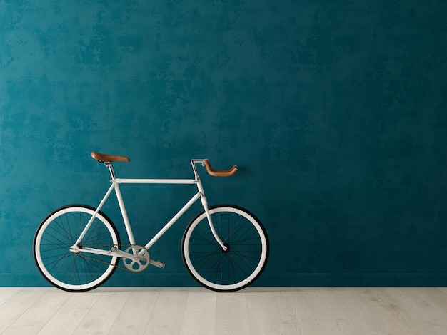 Blue bicycle on pink background 3 D illustration