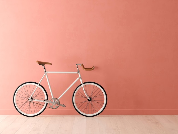 Blue bicycle on pink background 3D illustration