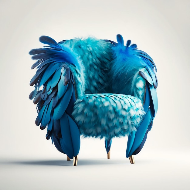 Photo a blue bird chair with a large wing on it.