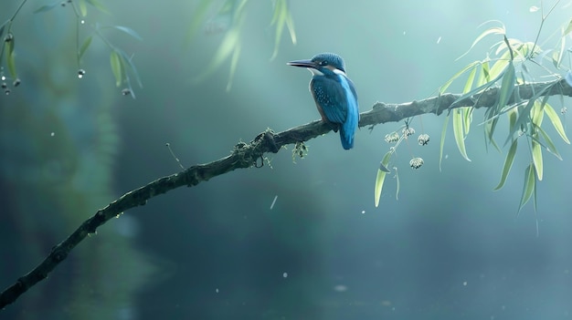 a blue bird is sitting on a branch with the sun behind it