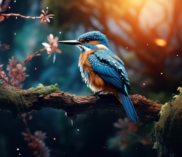 a blue bird named kingfisher sits on a branch