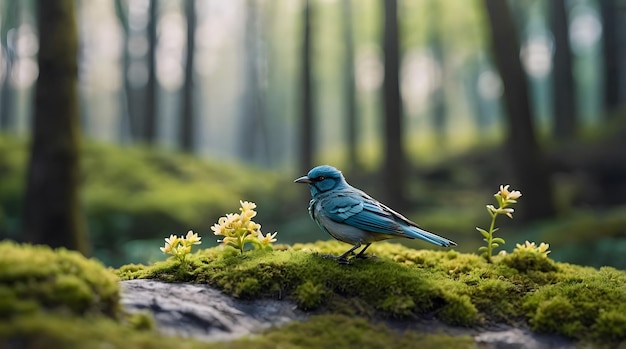 Blue Bird Perched in a Forest Clearing