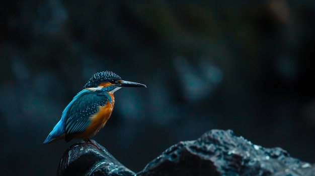 a blue bird with a black beak and a black background