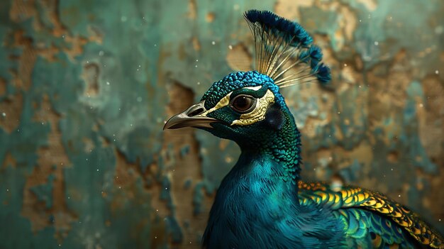 Photo a blue bird with a blue head and a gold crown on its head