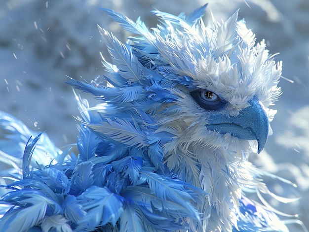 a blue bird with a blue and white feathers on its head