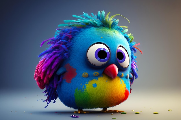 Blue bird with multicolored feathers and surprised look on its face Generative AI