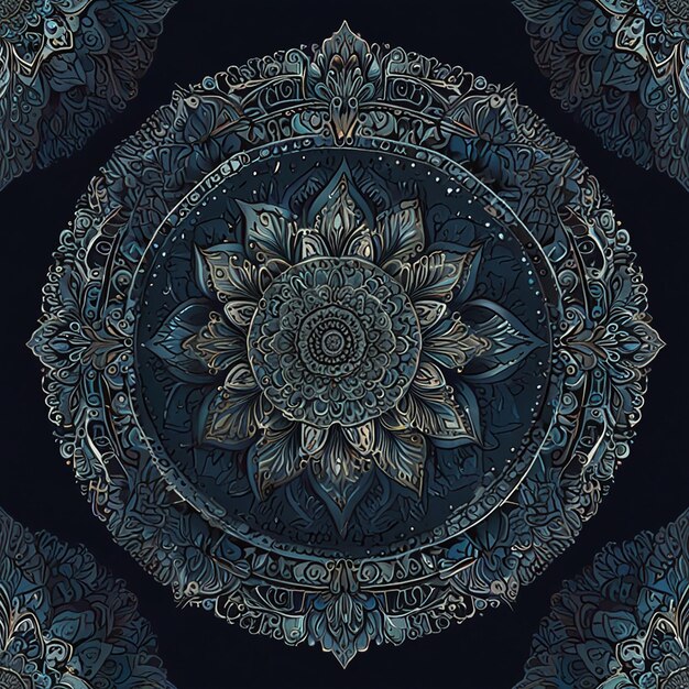 Photo a blue and black background with a design that says  mandalas