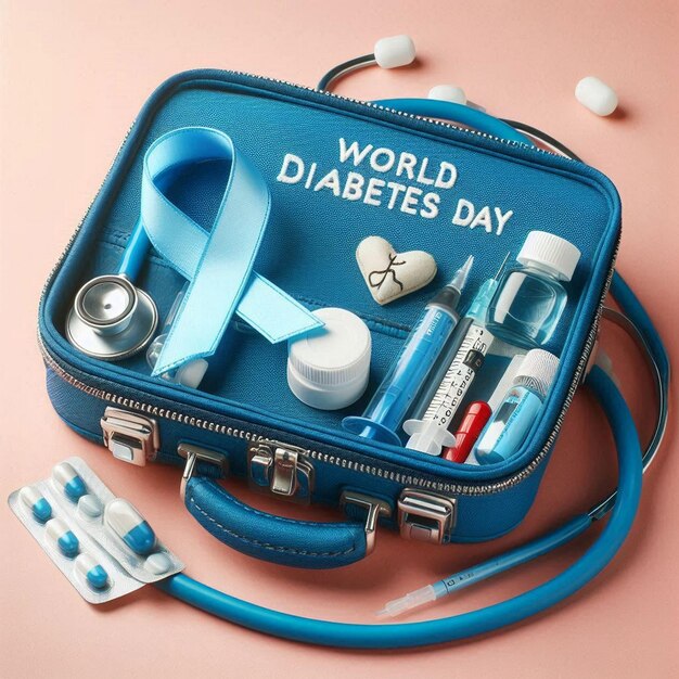 Photo a blue and black bag with the word world diabetes day on it