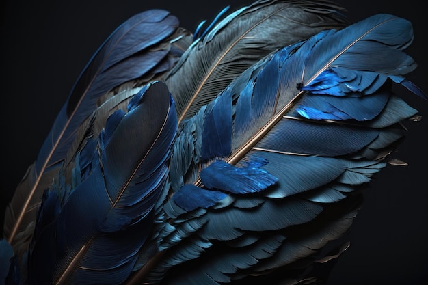 Blue and black bird feathers AI generation