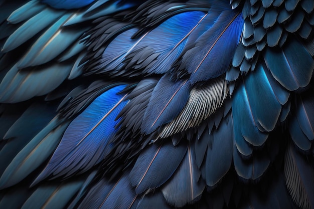 Blue and black bird feathers AI generation