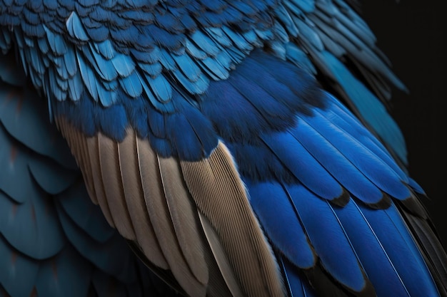 Blue and black bird feathers AI generation