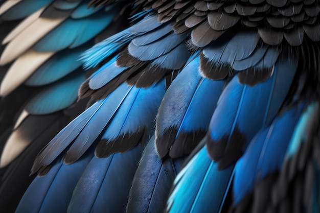 Blue and black bird feathers AI generation