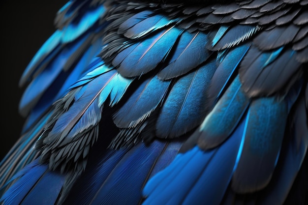 Blue and black bird feathers AI generation