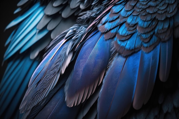 Blue and black bird feathers AI generation