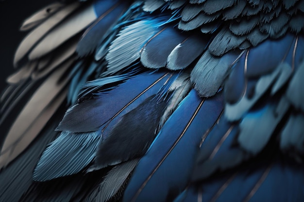 Blue and black bird feathers AI generation