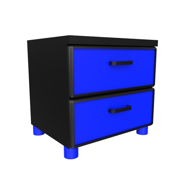 Photo a blue and black dresser with a black drawer on the bottom.