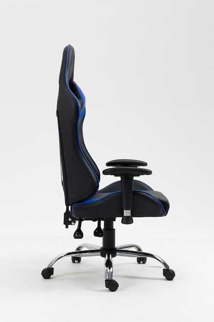 Blue and black gaming chair Isolated on white Background All Side view