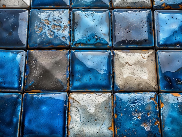 Photo blue and black glass mosaic tiles abstract art wall decoration