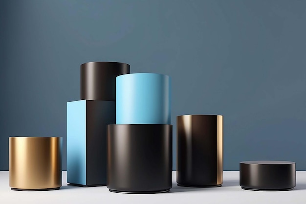 Blue black gold and brown mockup product display Vector cylinder pedestal podium Stage showcase for presentation with minimal geometric forms