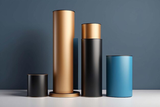 Blue black gold and brown mockup product display Vector cylinder pedestal podium Stage showcase for presentation with minimal geometric forms